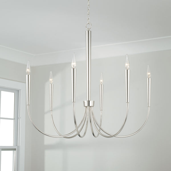 Evelin 33" Six Light Chandelier, Polished Nickel