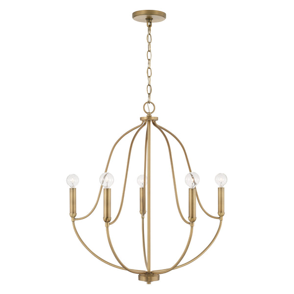 Kendal 25" Five Light Chandelier, Aged Brass