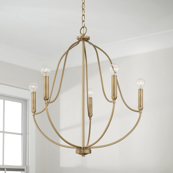 Kendal 25" Five Light Chandelier, Aged Brass