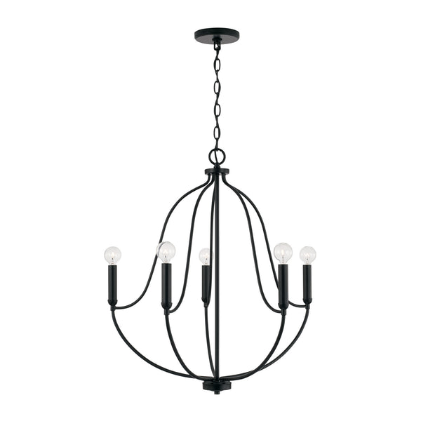 Kendal 25" Five Light Chandelier, Matte Black