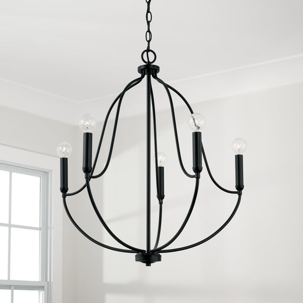 Kendal 25" Five Light Chandelier, Matte Black