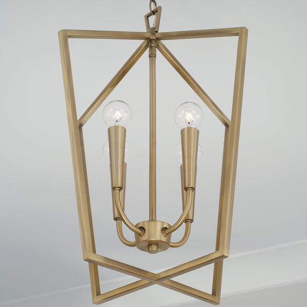 Evelin 16.75" Four Light Foyer, Aged Brass