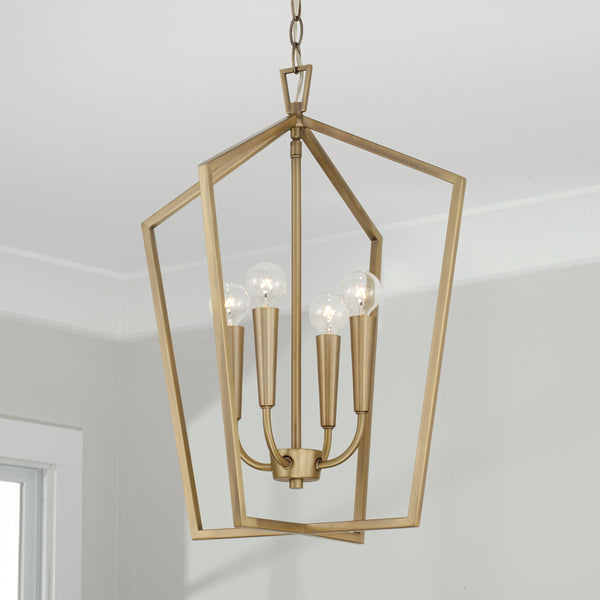 Evelin 16.75" Four Light Foyer, Aged Brass