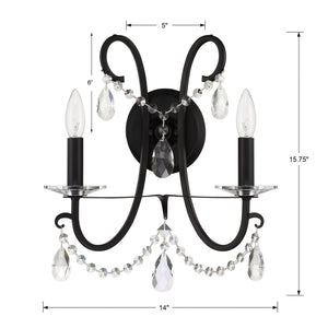Ophelia 14'' Two Light Wall Sconce, Matte Black Clear Hand Cut Crystal Alt 4.jpg