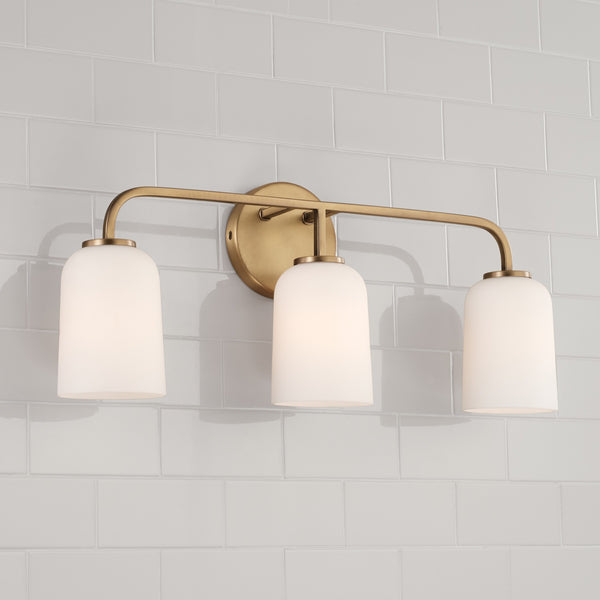 Mila 23.5" Three Light Vanity, Aged Brass