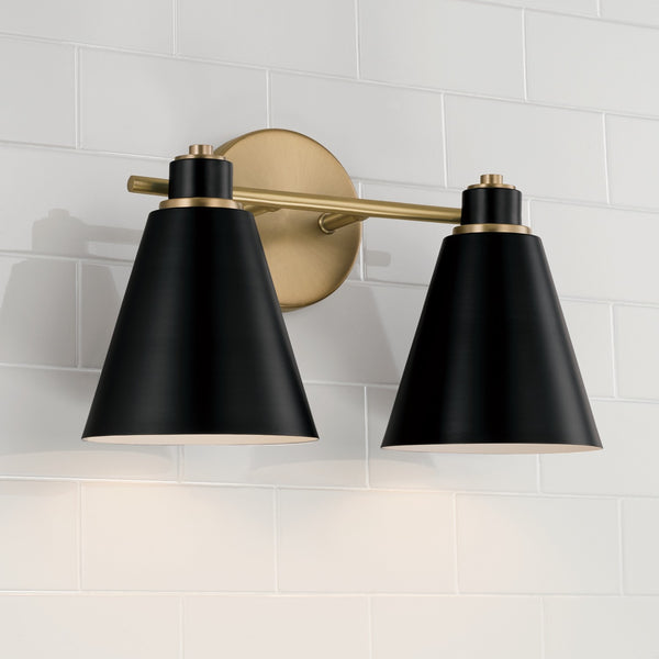 Collyn 15" Two Light Vanity, Aged Brass and Black
