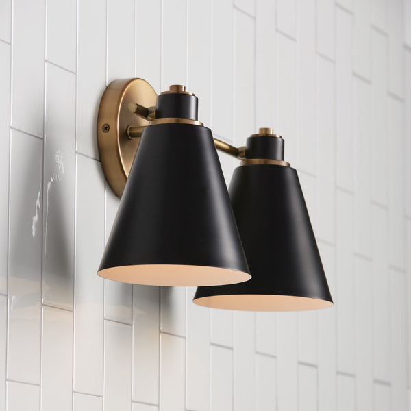 Collyn 15" Two Light Vanity, Aged Brass and Black