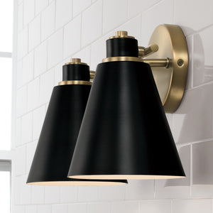 Collyn 15" Two Light Vanity, Aged Brass and Black