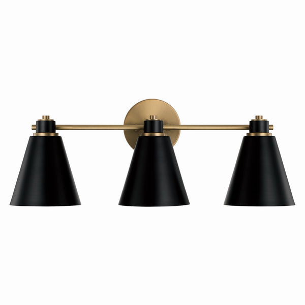Collyn 24" Three Light Vanity, Aged Brass and Black