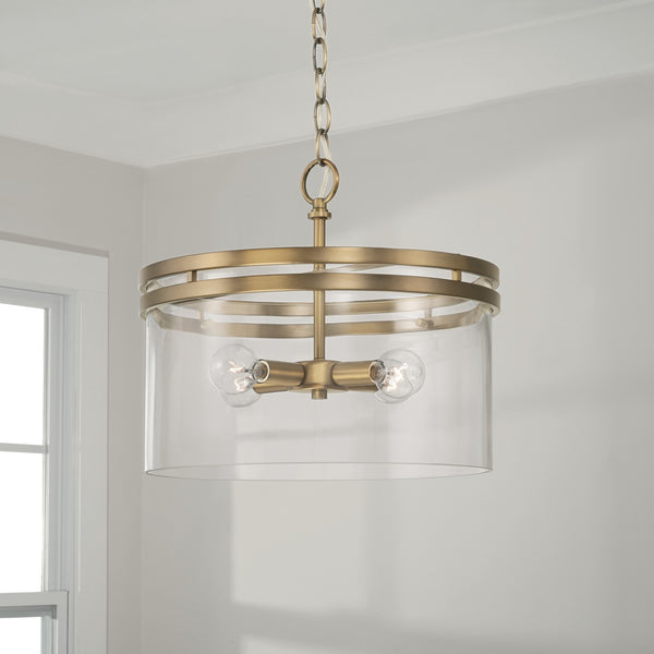 Loren 14.5" Four Light Dual Mount Semi Flush/Pendant, Aged Brass