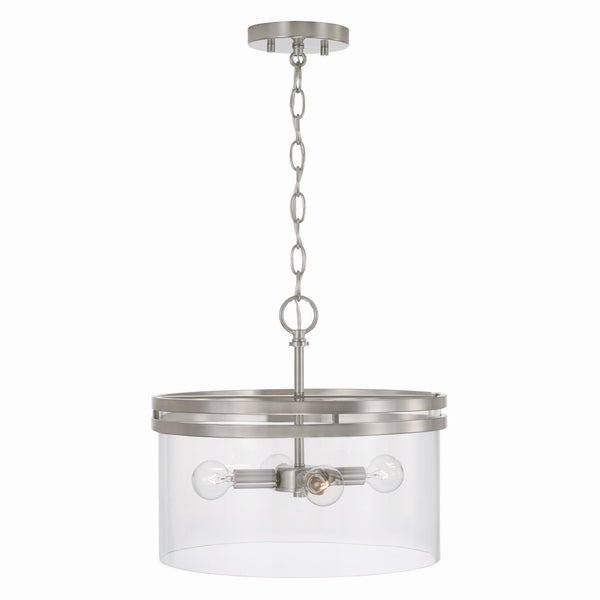 Loren 14.5" Four Light Dual Mount Semi Flush/Pendant, Brushed Nickel