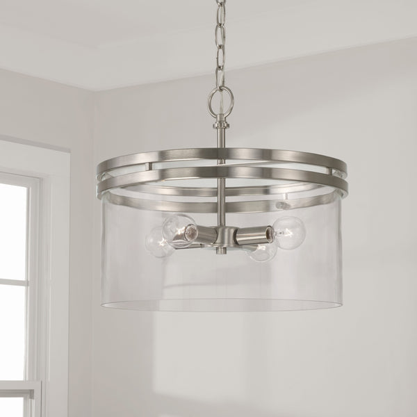 Loren 14.5" Four Light Dual Mount Semi Flush/Pendant, Brushed Nickel