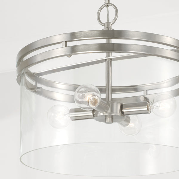 Loren 14.5" Four Light Dual Mount Semi Flush/Pendant, Brushed Nickel