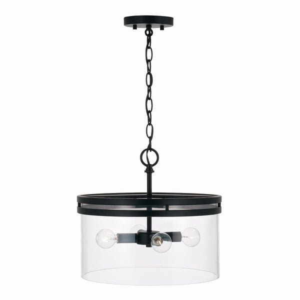 Loren 14.5" Four Light Dual Mount Semi Flush/Pendant, Matte Black