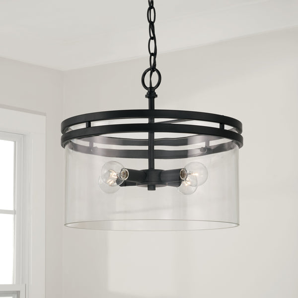 Loren 14.5" Four Light Dual Mount Semi Flush/Pendant, Matte Black