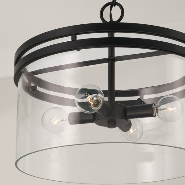 Loren 14.5" Four Light Dual Mount Semi Flush/Pendant, Matte Black