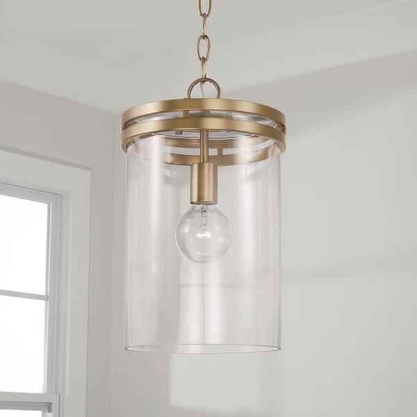 Loren 9.25" One Light Pendant, Aged Brass