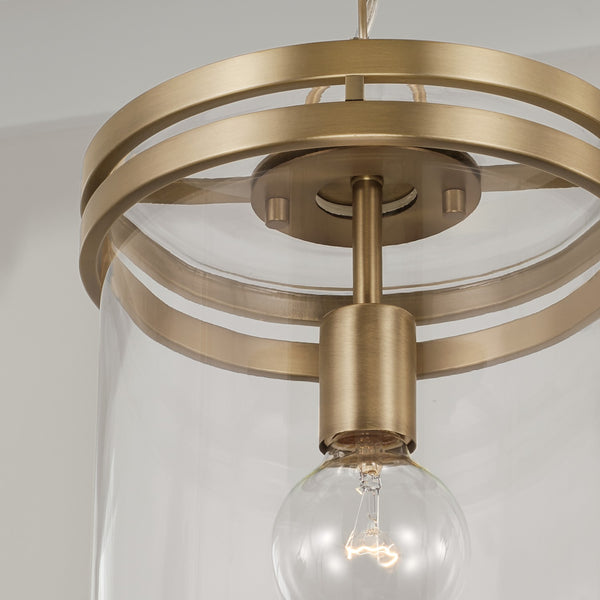 Loren 9.25" One Light Pendant, Aged Brass