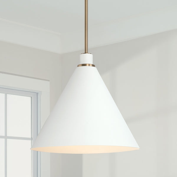 Collyn 15" One Light Pendant, Aged Brass and White