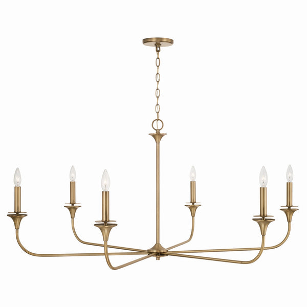 Andie 49" Six Light Chandelier, Aged Brass