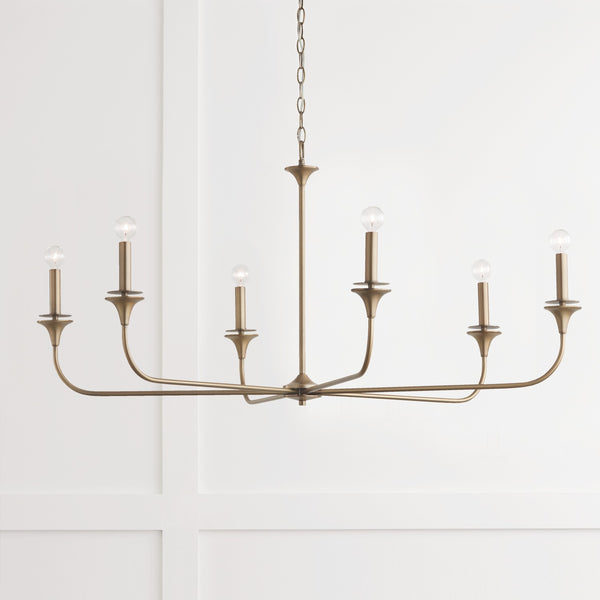 Andie 49" Six Light Chandelier, Aged Brass