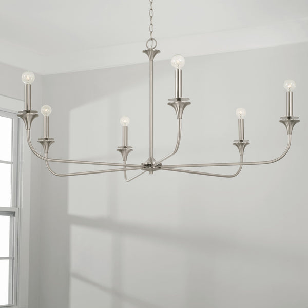 Andie 49" Six Light Chandelier, Brushed Nickel