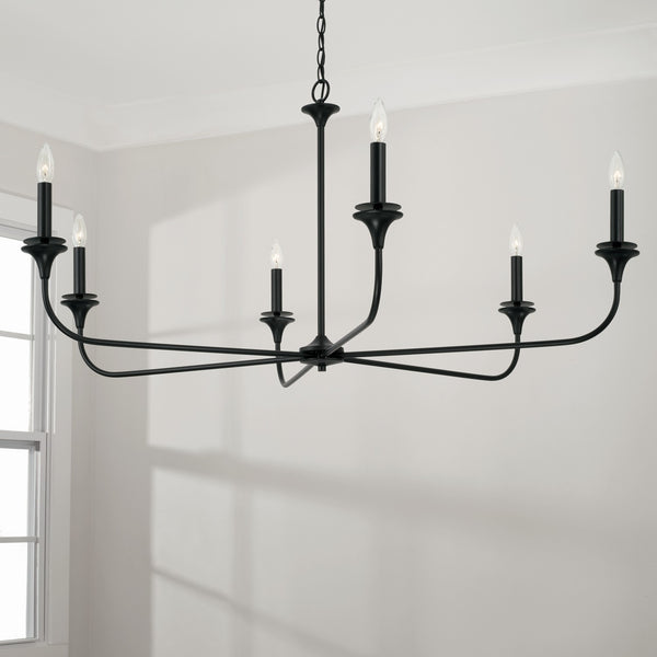 Andie 49" Six Light Chandelier, Matte Black