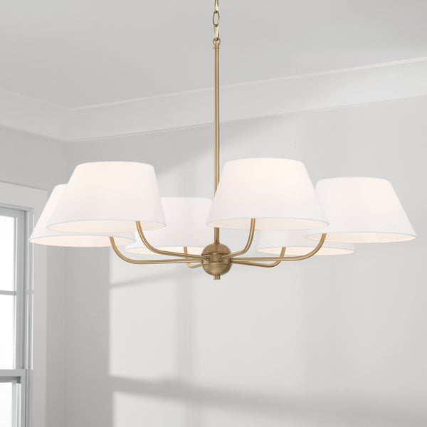 Charley 36" Six Light Chandelier, Aged Brass