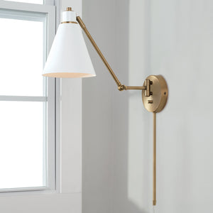 Collyn 7" One Light Wall Sconce, Aged Brass and White