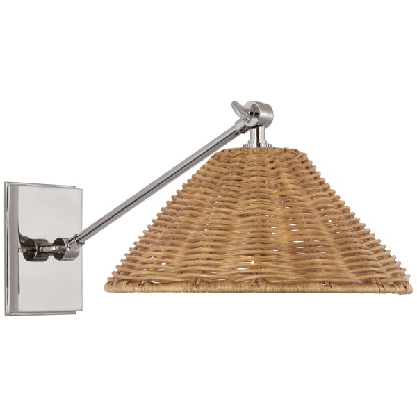 Wimberley 10" Single Arm LED Wall Sconce, Polished Nickel with Natural Wicker Shade