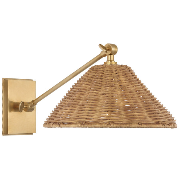 Wimberley 10" Single Arm LED Wall Sconce, Soft Brass with Natural Wicker Shade