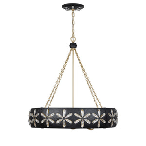 Venice 30" Six Light Chandelier, Metropolis Black and Gold