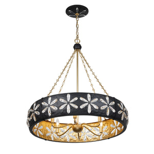 Venice 30" Six Light Chandelier, Metropolis Black and Gold
