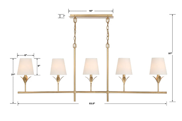 Laurel 53.50'' Five Light Chandelier, Antique Gold