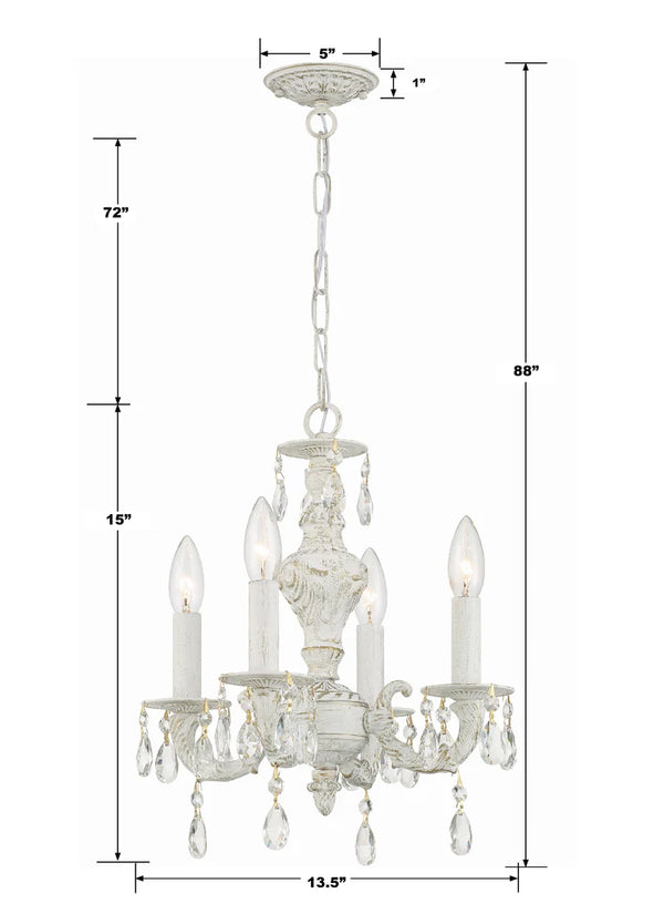 Maison Parisienne 13.5'' Four Light Mini Crystal Chandelier, Antique White Hand Cut Crystal